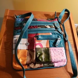 Cross body patched leather textured bag